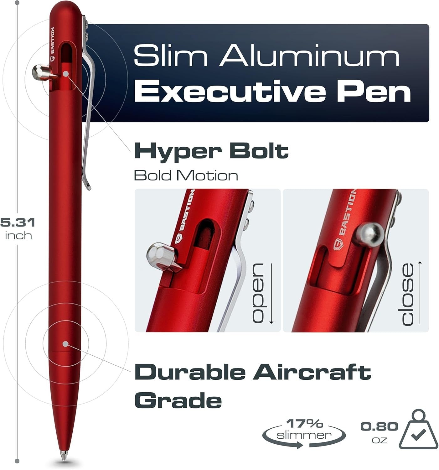 Luxury Slim Red Ballpoint Pen – Aluminium, Bolt Action, Gift Ready