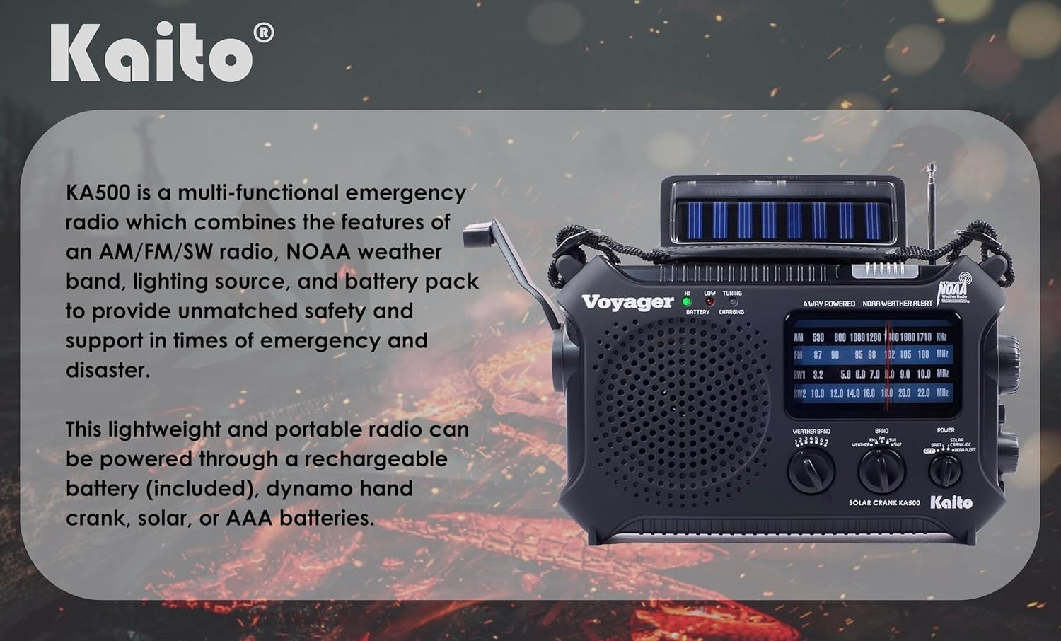 Emergency Weather Alert Radio Solar Hand Crank AM FM SW 7 Band Black