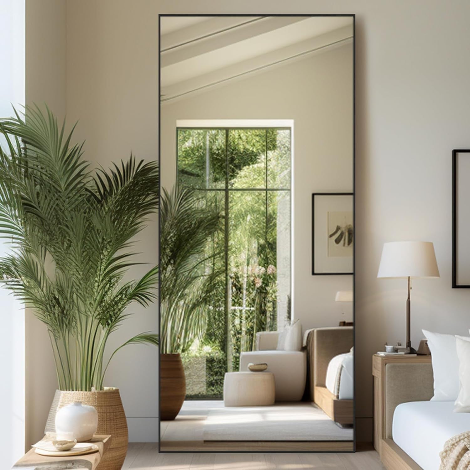 Large Full Length Floor Mirror 179x65cm Black Frame Modern Design