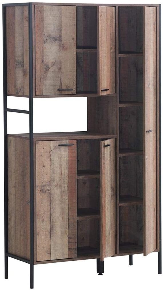 Rustic Oak 180cm Tall Kitchen Dresser 5 Doors Pantry Cabinet