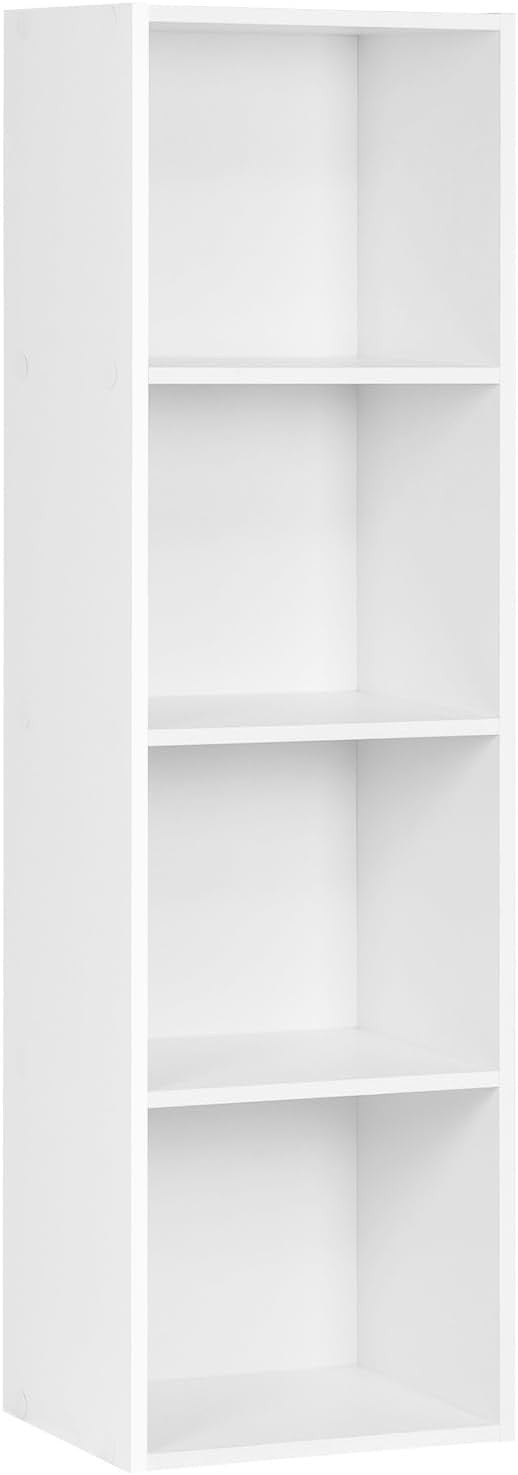 White 4 Cube Bookcase Tall Slim Storage Shelf Unit Modern Freestanding Display