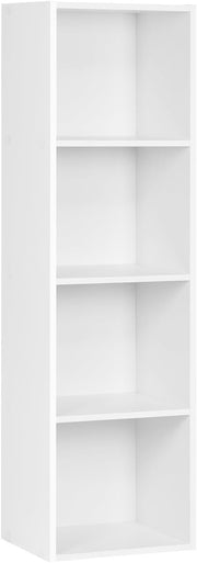 White 4 Cube Bookcase Tall Slim Storage Shelf Unit Modern Freestanding Display