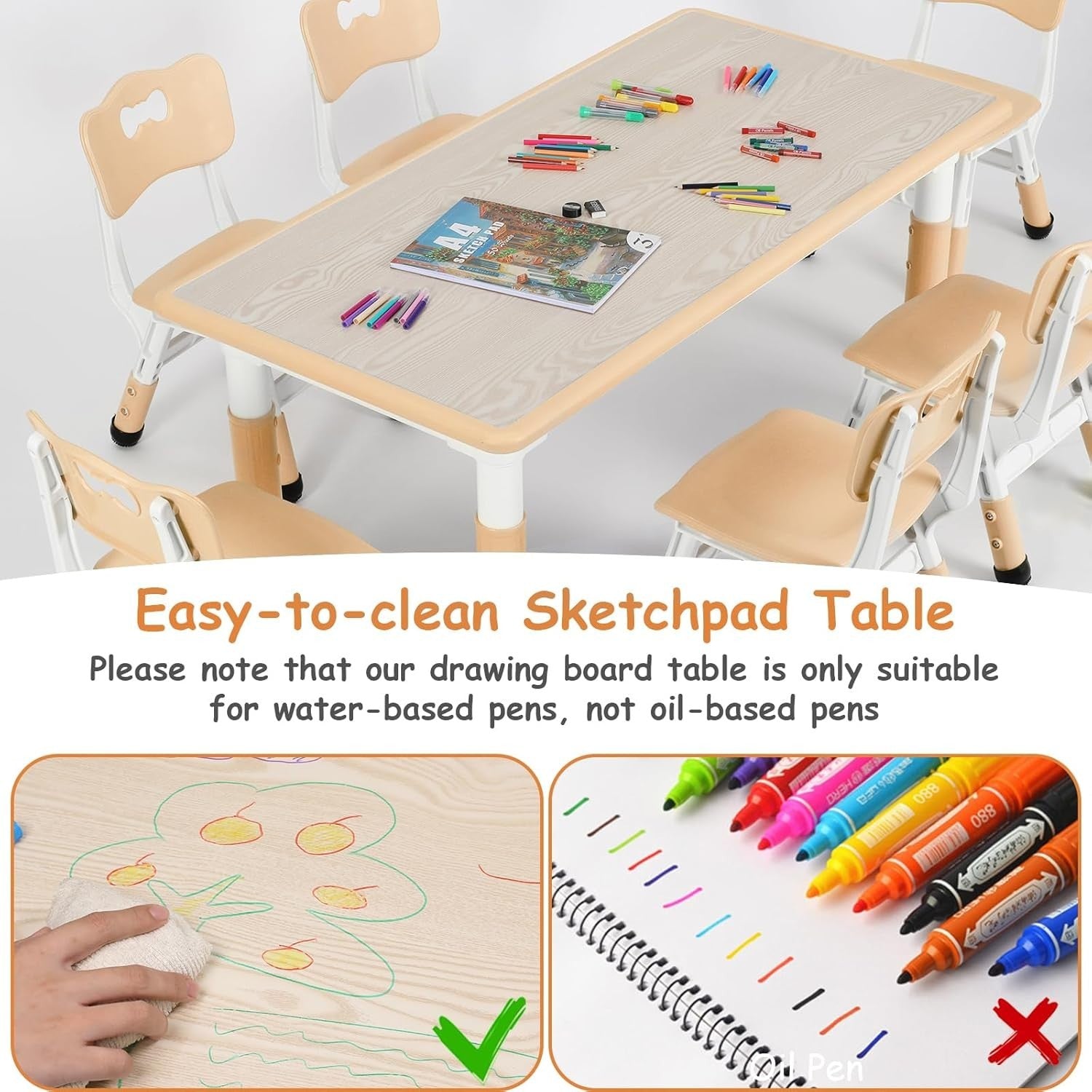 Adjustable Kids Table & 6 Chairs Set – Durable, Safe Plastic, Multi-Use Play.