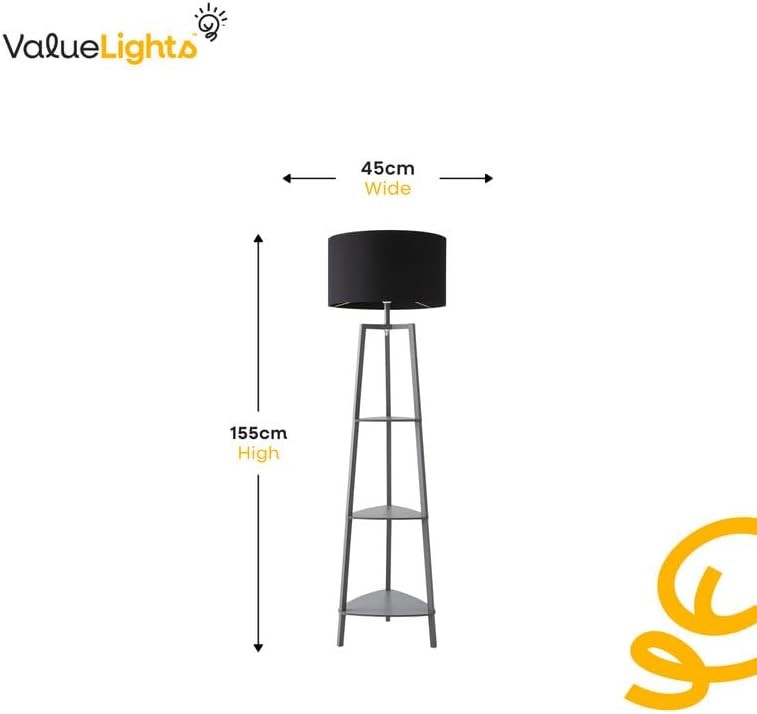 Grey Wooden Floor Lamp with Shelves Tall Storage Standing Light Grey Shade