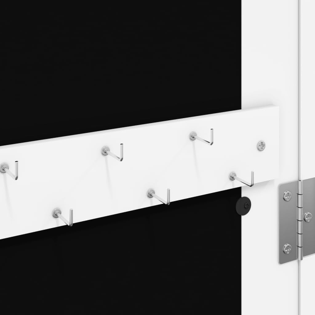 Slim Wall Mounted Jewelry Cabinet Mirror Lockable Vertical Storage White