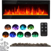 80" LED Wall Electric Fireplace Recessed Heater Log Crystal Remote