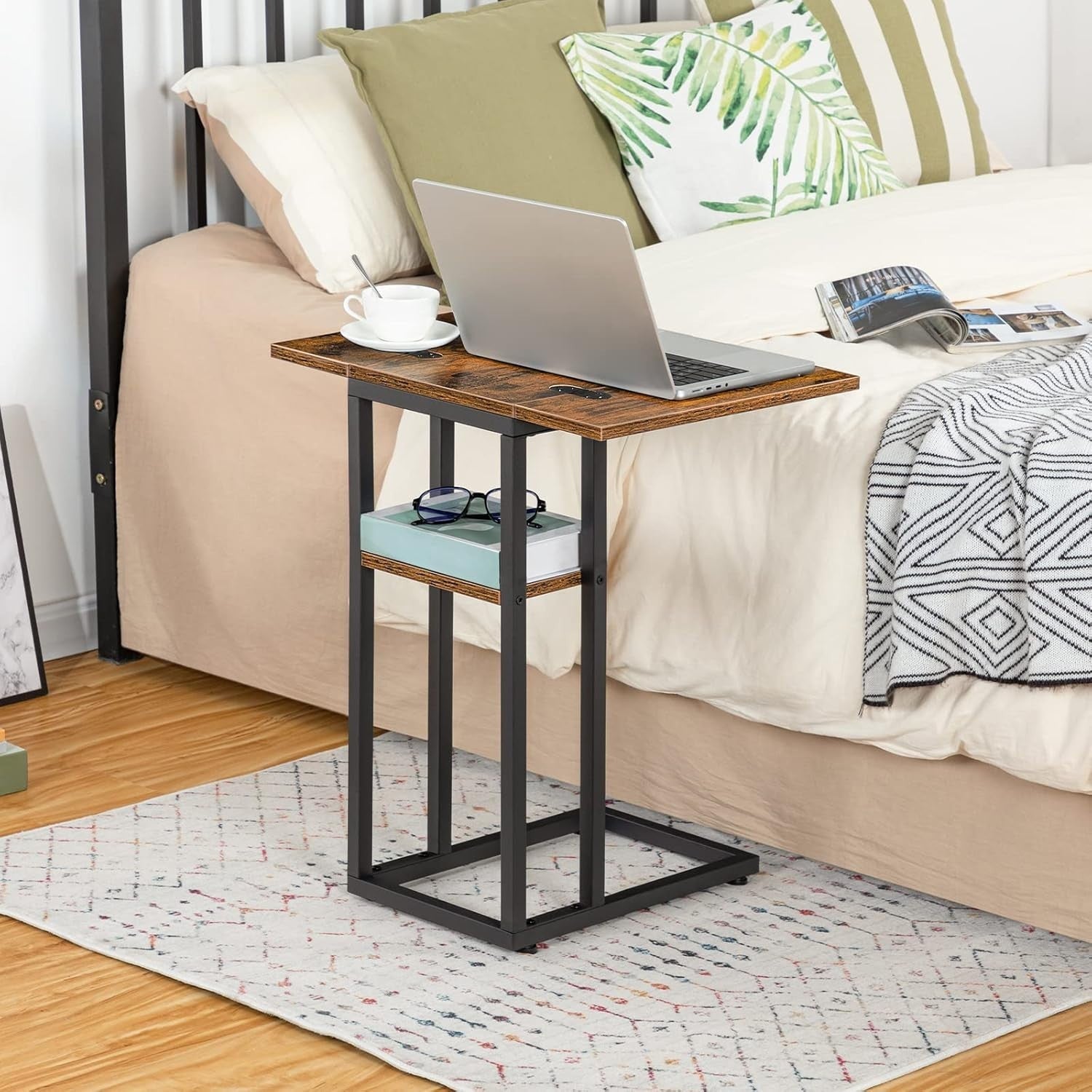 Foldable C-Shaped Side Table Laptop Snack Tray Small Space