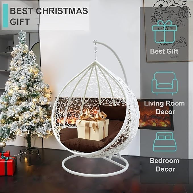 Luxury Egg Swing Chair Outdoor Rattan Hanging Seat w/ Cushion & Steel Frame