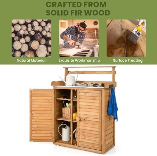 Wooden Garden Shed 87x45x120cm Outdoor Tool Storage Cabinet Natural