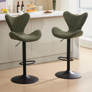 Green Wing-Back Bar Stools Set of 2 | Polyester Seat, Swivel & Adjustable
