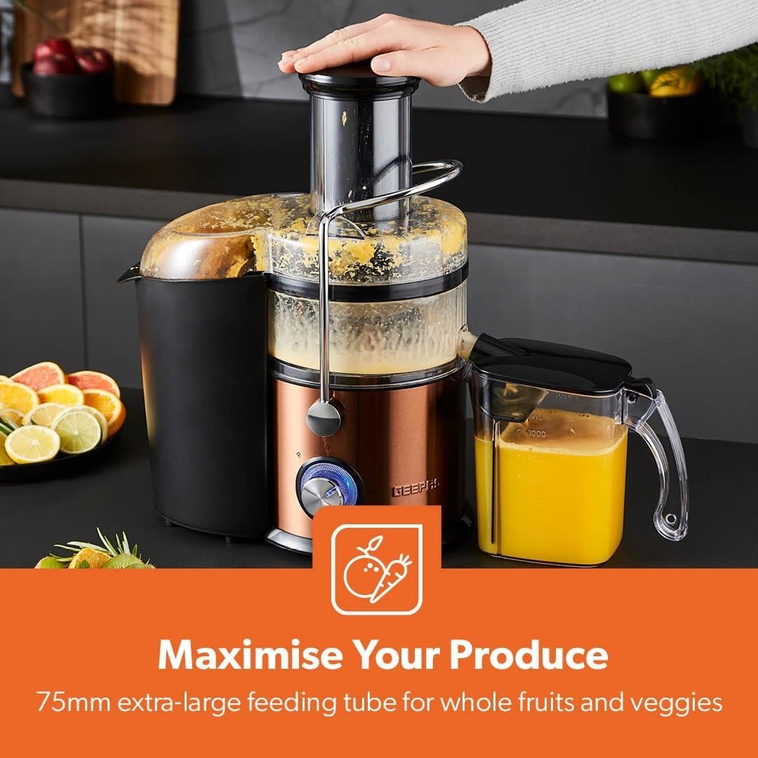 800W Centrifugal Juicer Whole Fruit Vegetable Extractor 75mm Wide Mouth