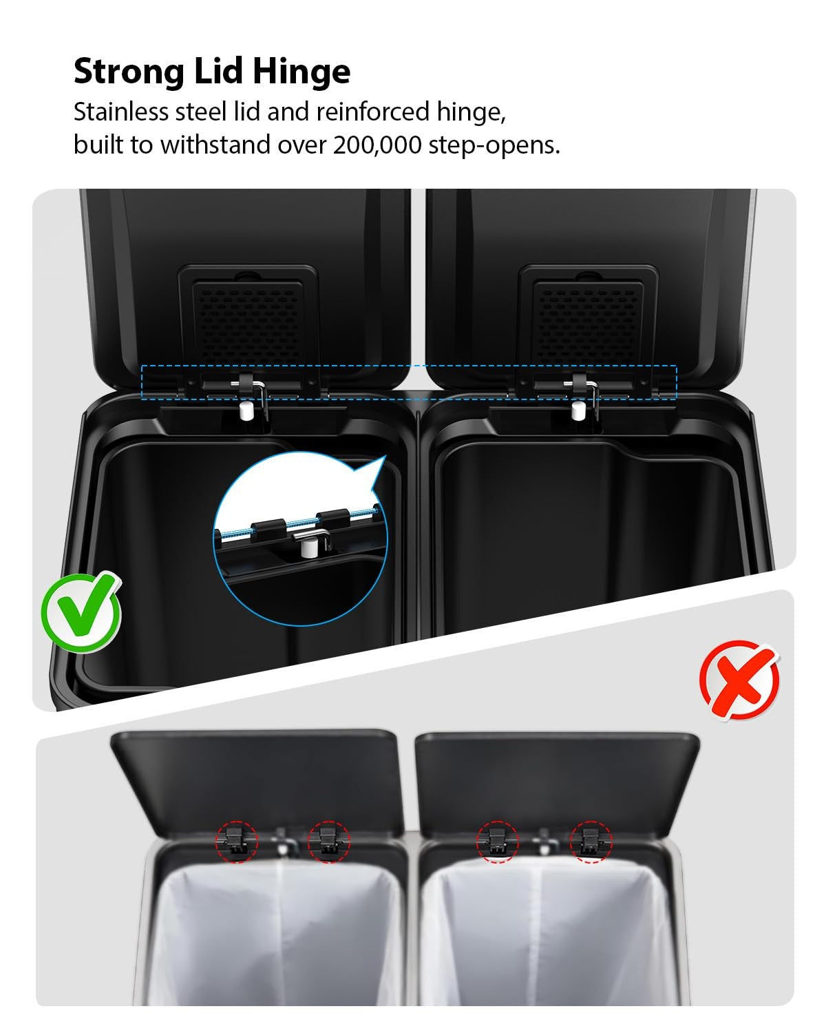 60L Double Kitchen Bin 2x30L Stainless Steel Recycling Pedal