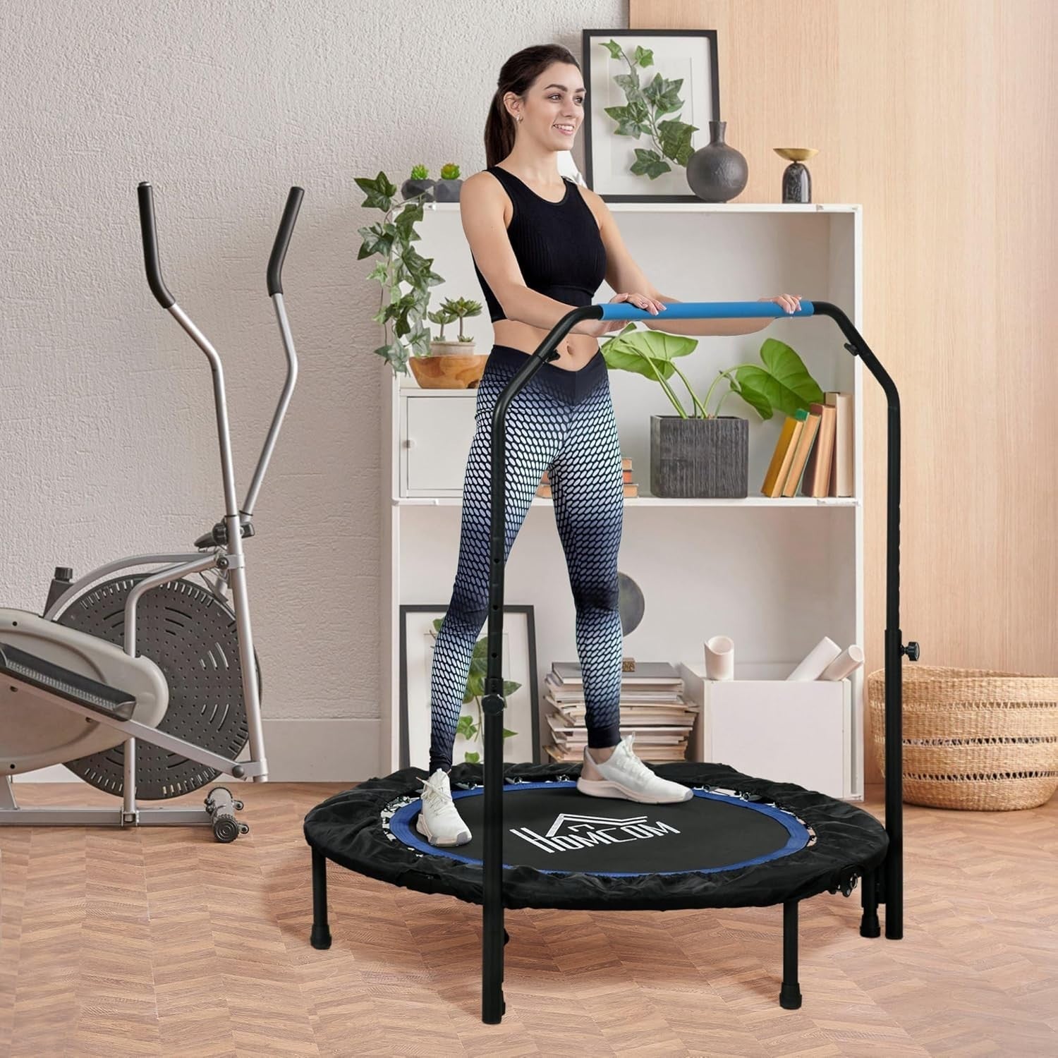 40in Foldable Fitness Rebounder Adjustable Handle Indoor Cardio 150KG