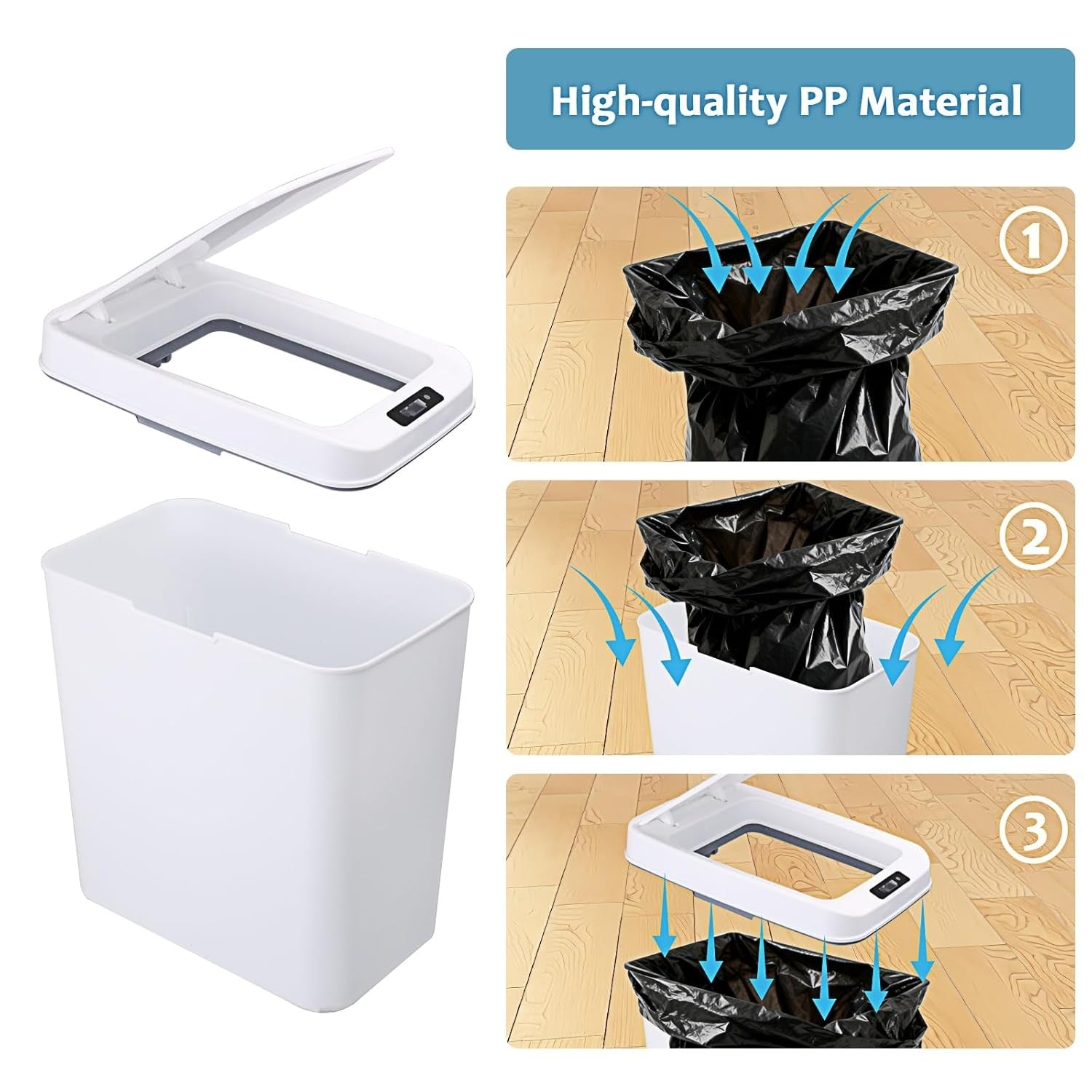 3-Pack Touchless Bathroom Trash Can | 2.6 Gallon Motion Sensor Bin