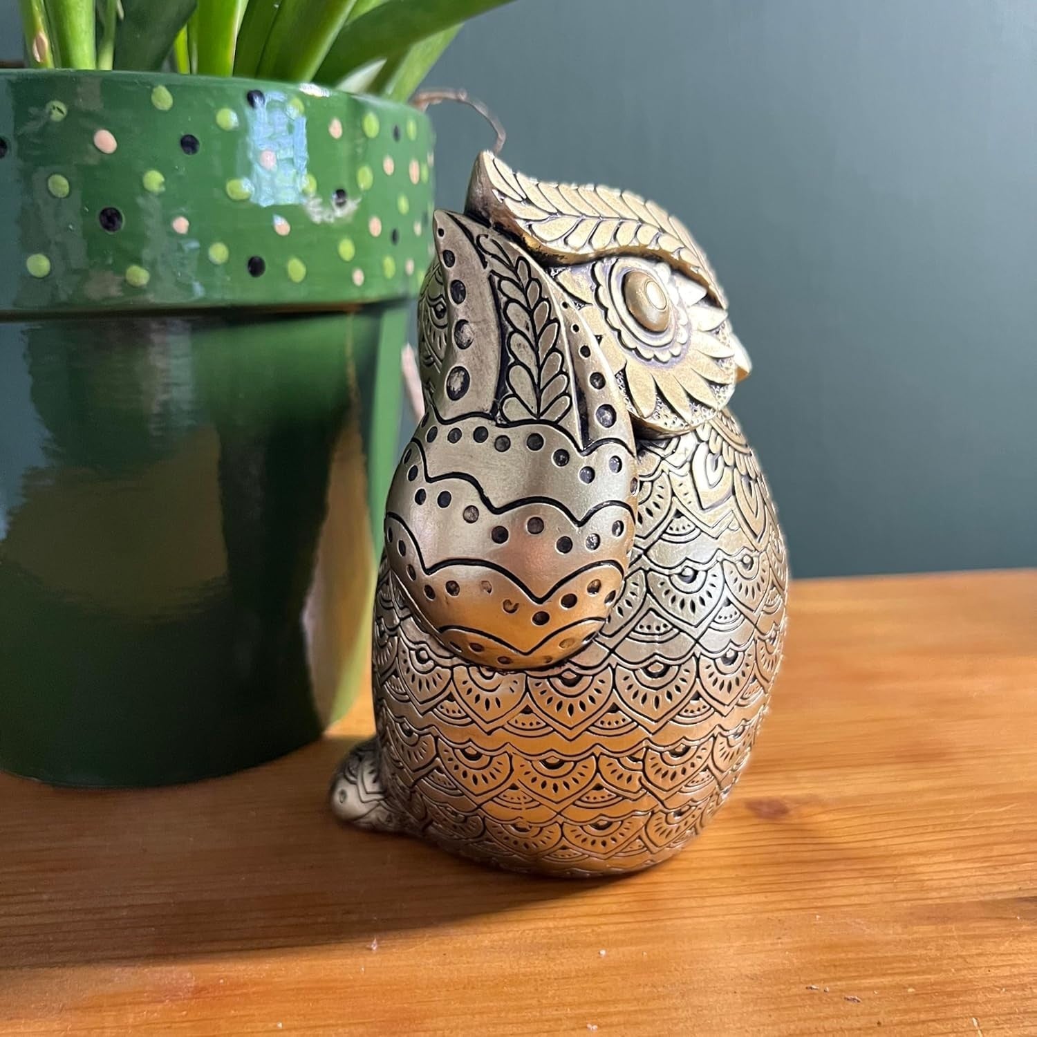 Golden Owl Ornament 13cm | Gold Home Decor Figurine | Detailed Polystone Statue