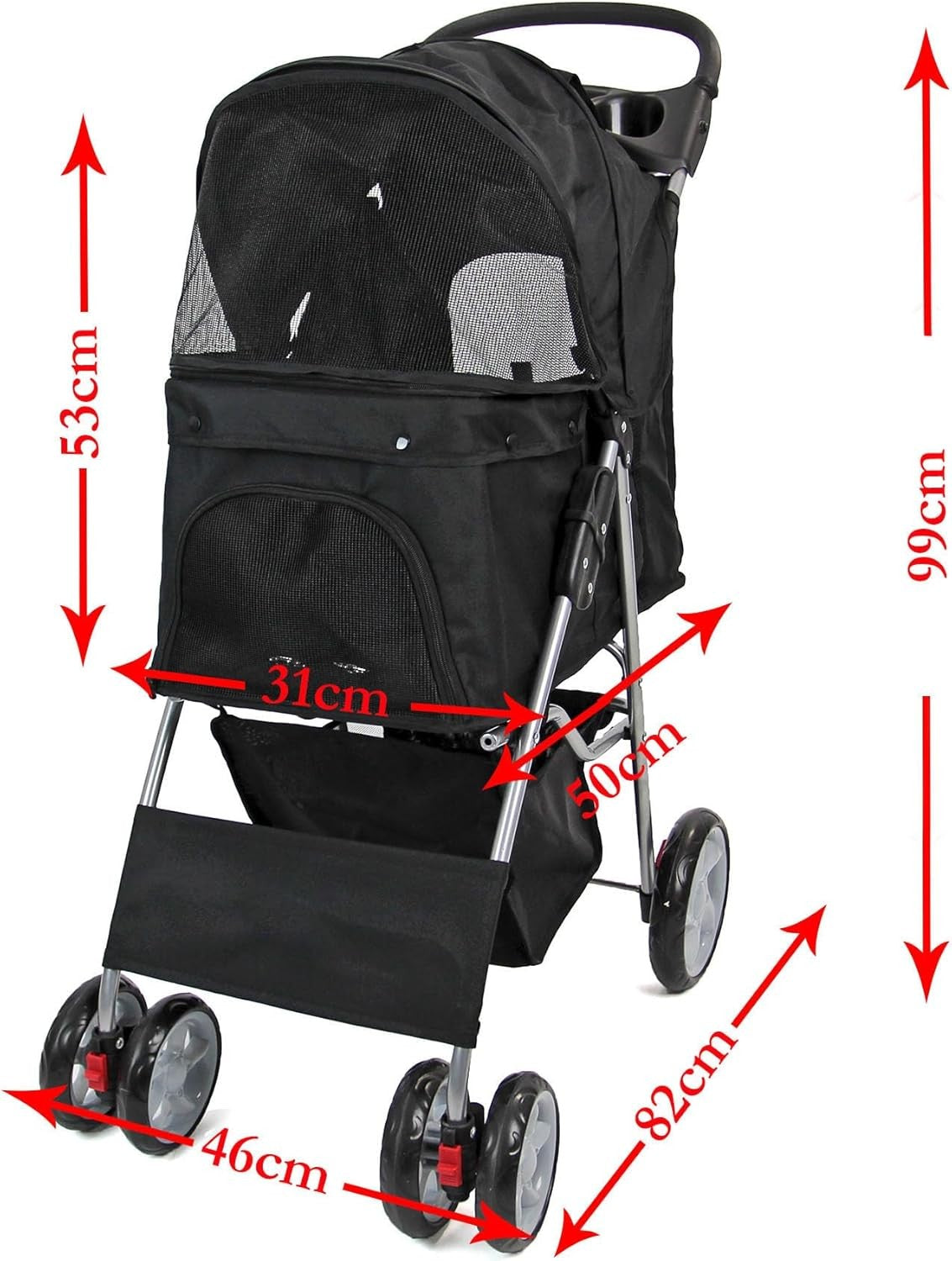 Pet Travel Stroller Dog Cat Pushchair Foldable Swivel Wheels 15kg Navy Blue