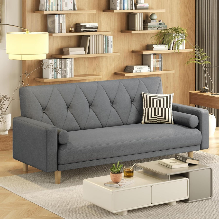 Dark Grey 3 Seater Sofa Bed Click Clack Modern Couch with Pillows Small Space
