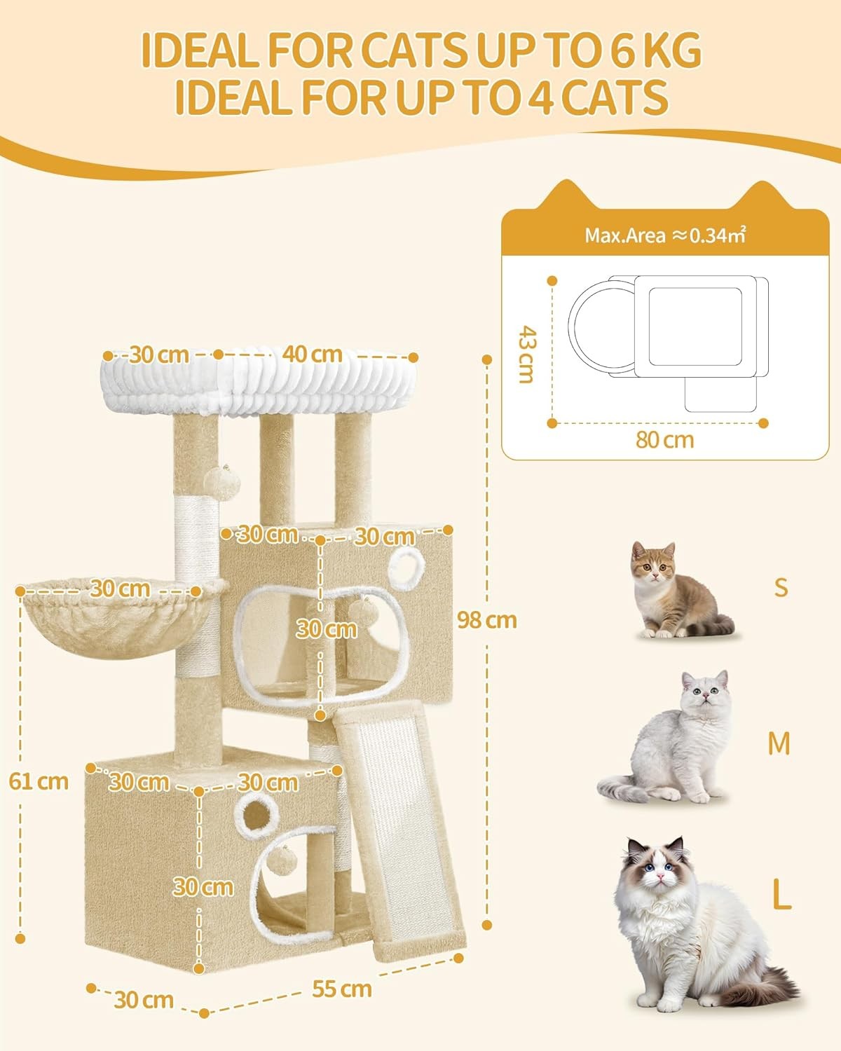 Cat Tree Tower Indoor 98cm Multi Level Scratching Post Condo Climbing