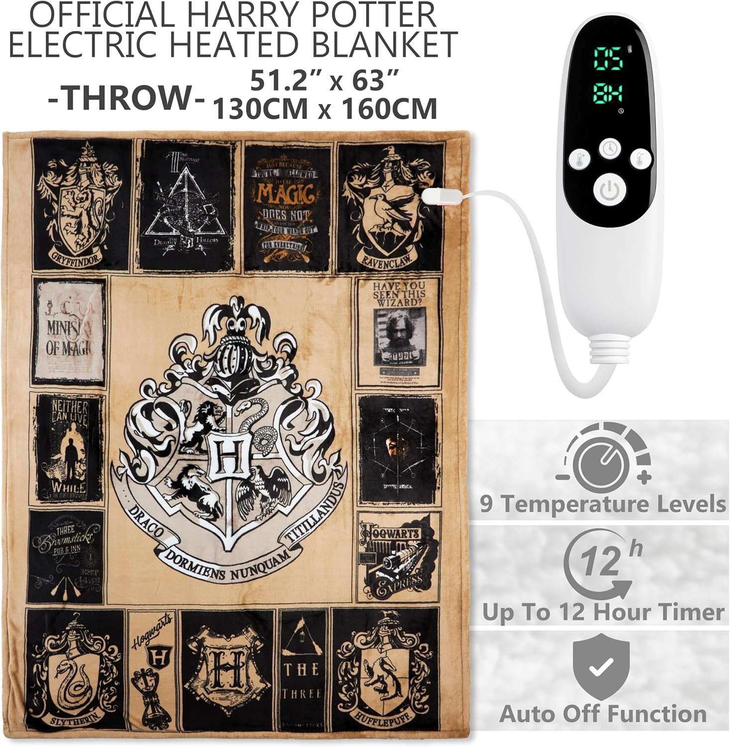 Single Electric Heated Throw 130x160cm Sherpa Fleece 9 Heat Timer