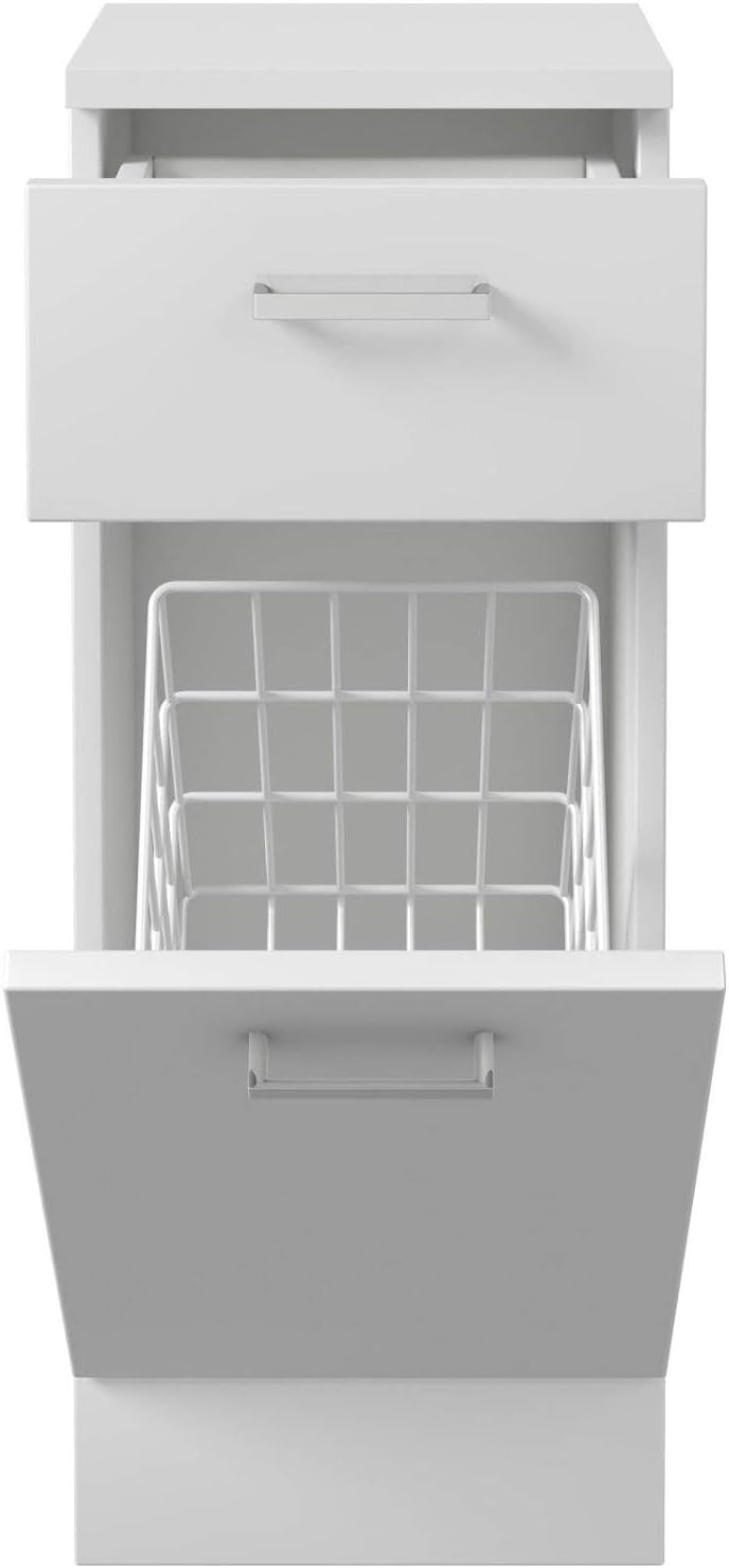 Slim White Bathroom Laundry Cabinet with Drawer Soft Close Door Storage