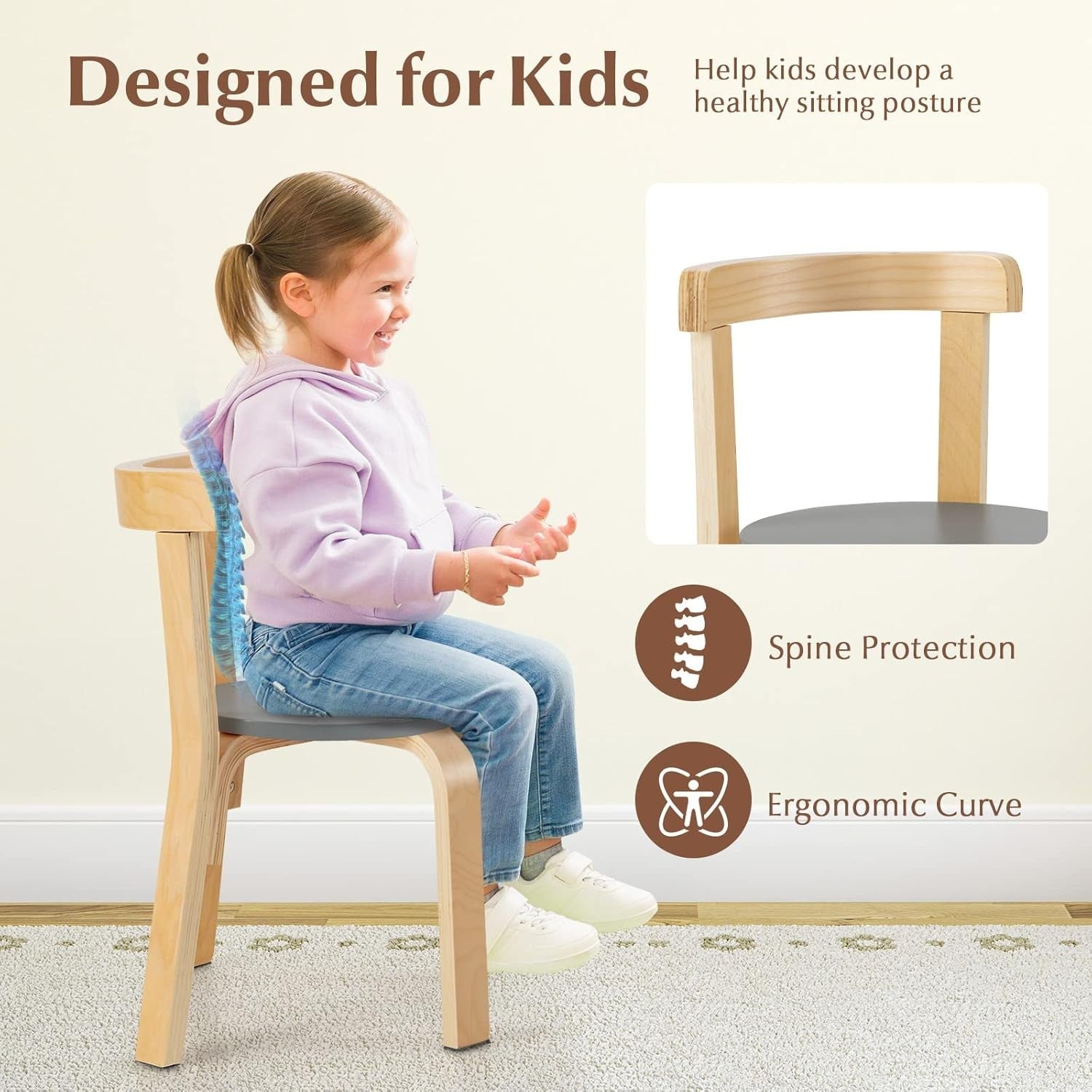 Kids 5-Piece Wooden Table & Chair Set with Ergonomic Chairs for Playroom