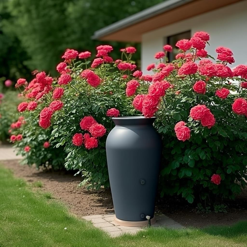 120L Decorative Rainwater Tank with Connection Kit, Round, Anthracite