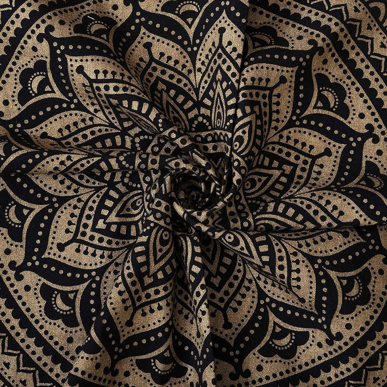 Boho Black Gold Mandala Tapestry 82x92" Cotton Wall Hanging