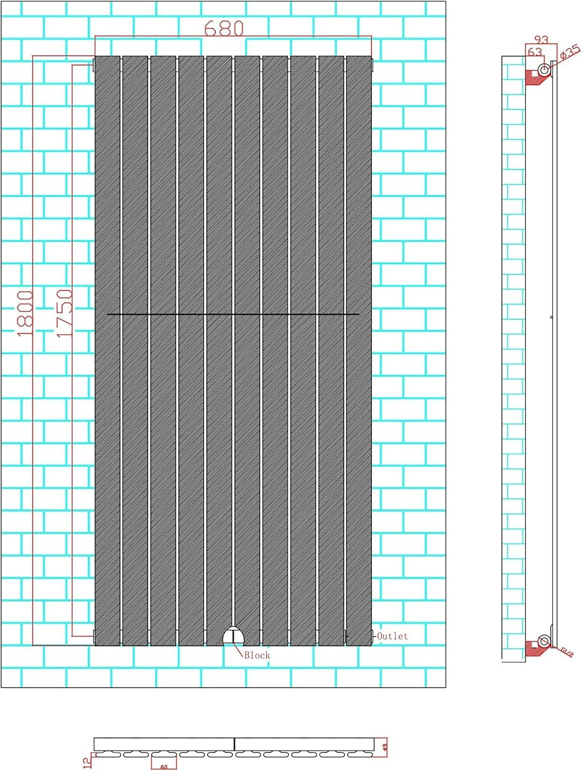 Modern Flat Panel Central Heating Radiator 1800x680mm White Single