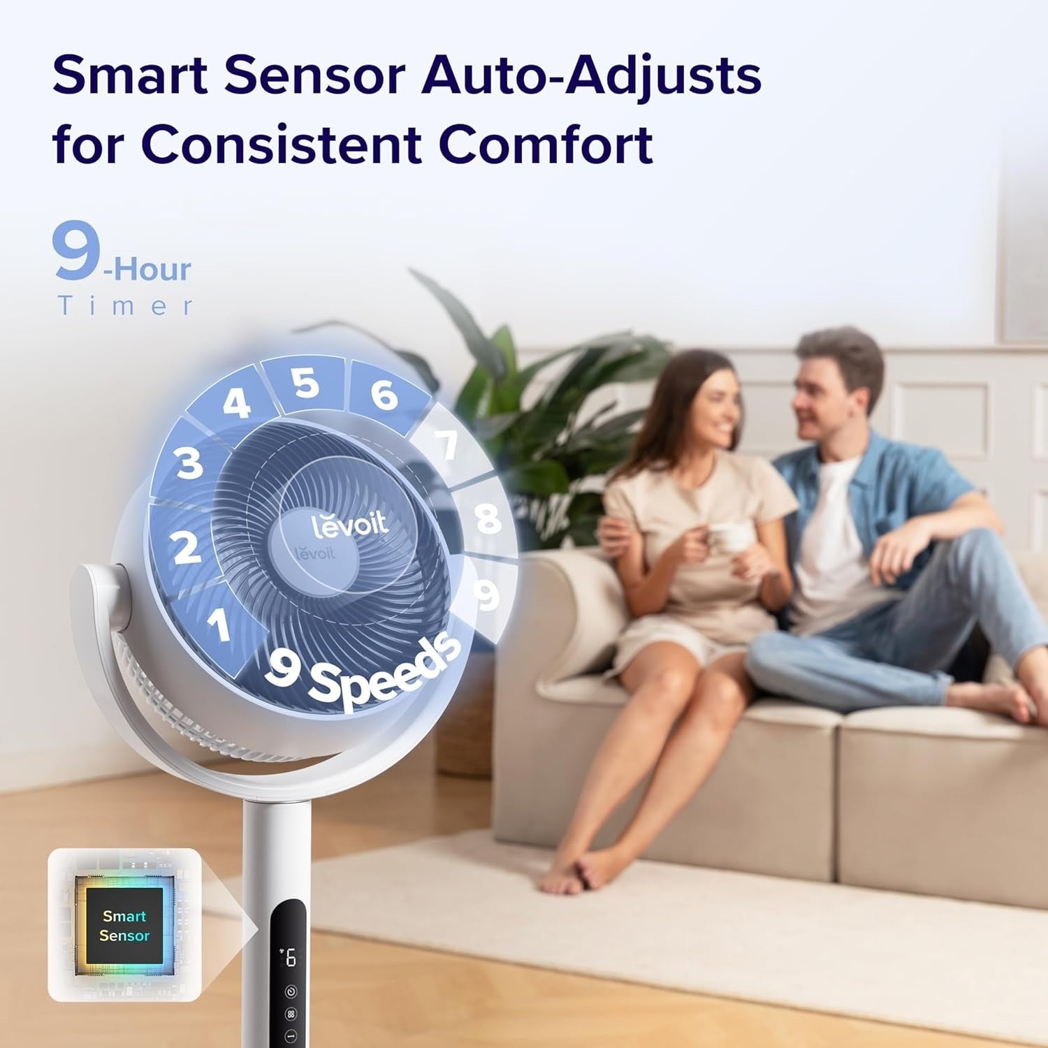 9-Speed Quiet Floor Fan – Adjustable Height DC Motor Air Circulator w/ Remote