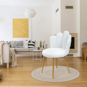 White Petal Vanity Chair Mid-Century Flannel Makeup Stool with Gold Legs