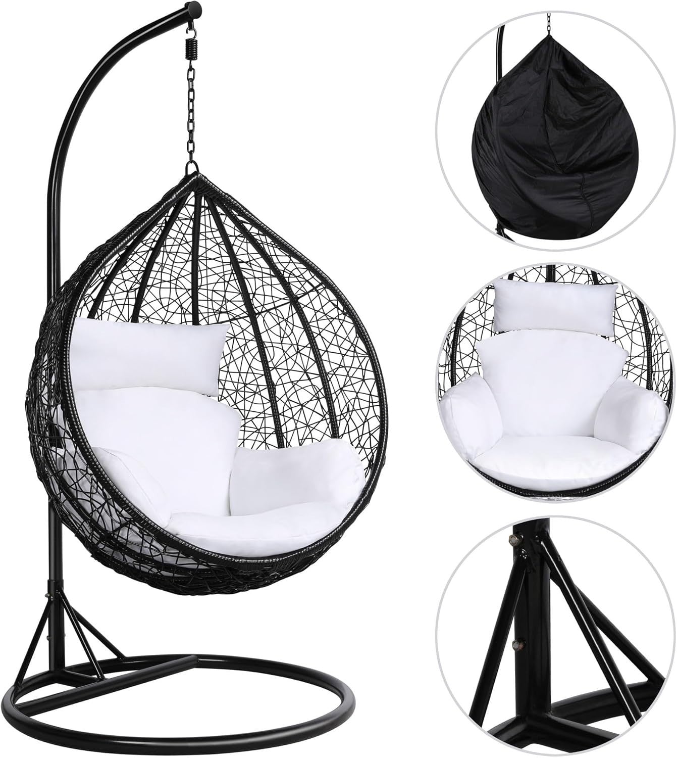 Garden Egg Swing Chair with Stand Outdoor Hanging Rattan Chair Cushion Cover
