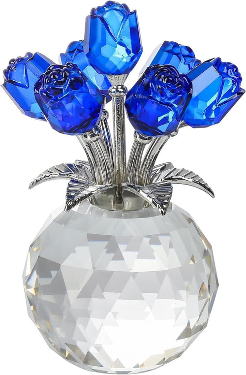 Blue Crystal Rose Bouquet Ornament Gift for Women Mum Birthday Anniversary