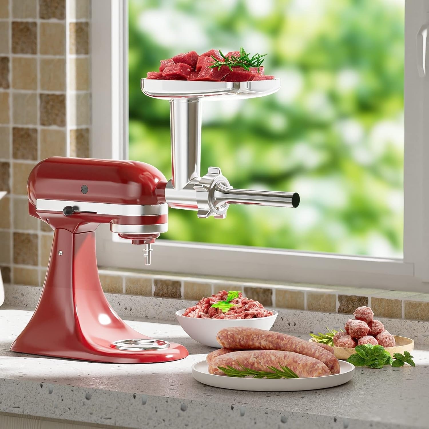 Food Grinder Attachment Sausage Maker Burger Press 4 Plates Metal