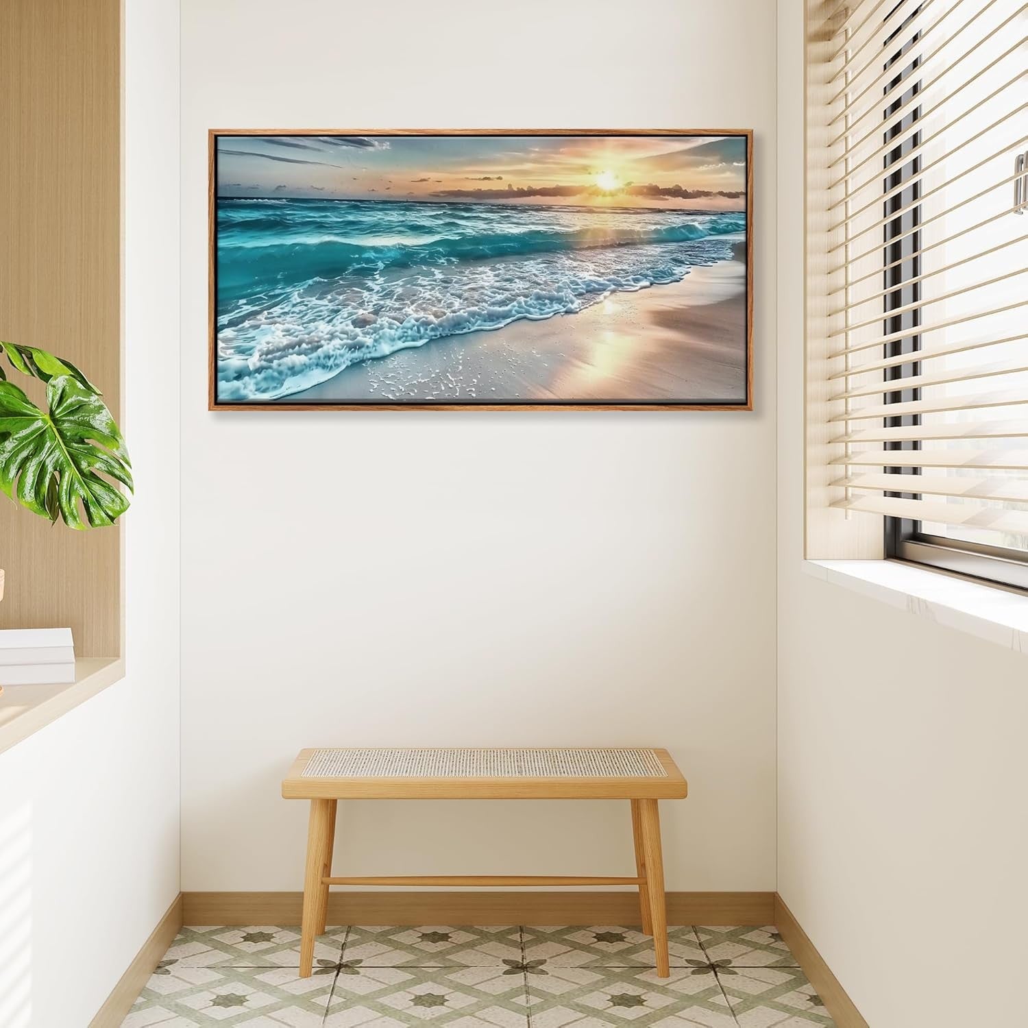 Sunrise at Sea Canvas Wall Art 20x40 in Wooden Framed Modern Decor