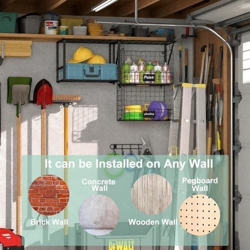 Heavy-Duty Wall Garage Shelf 40x30x60cm 3-Tier Wire Basket Tool Organizer