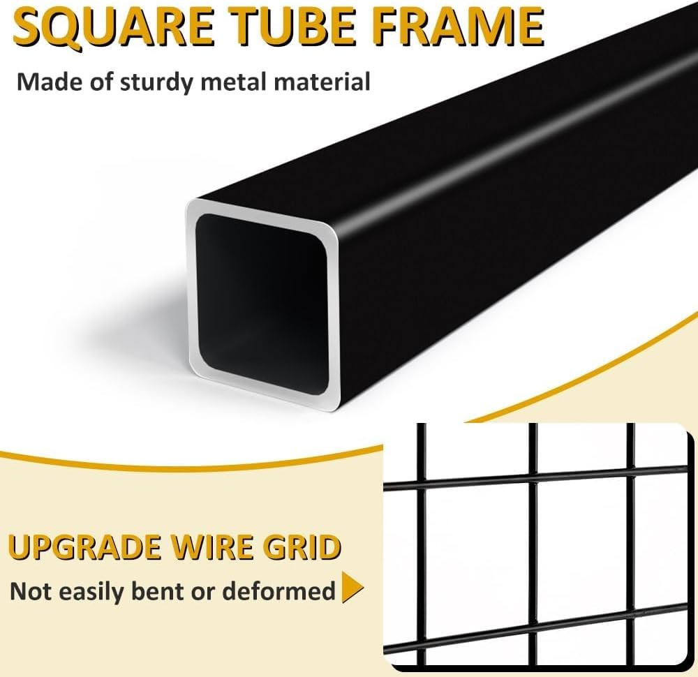 Freestanding Grid Wall Display Rack with Wheels – Black Wire Grid Panel Stand fo