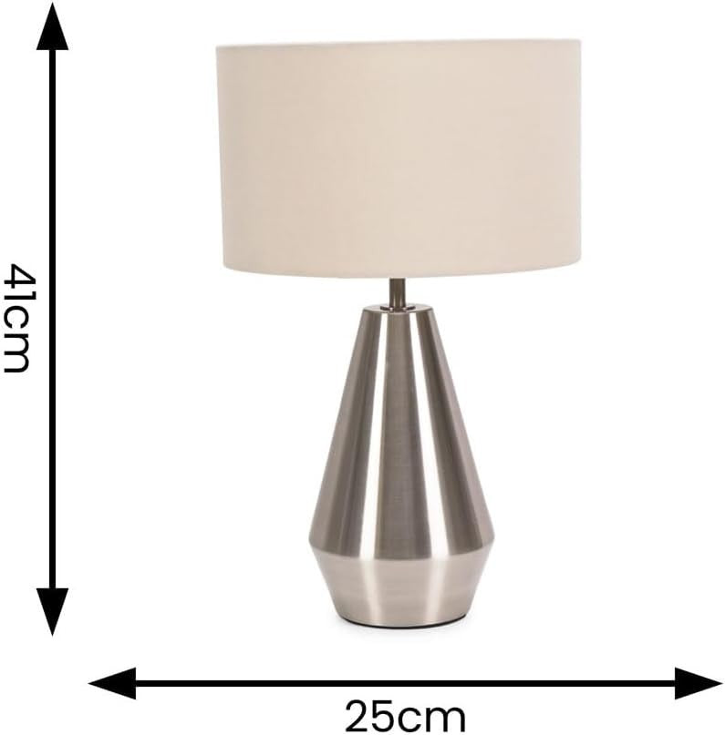 Silver Touch Dimmer Table Lamp Natural Drum Shade Bedside LED Light
