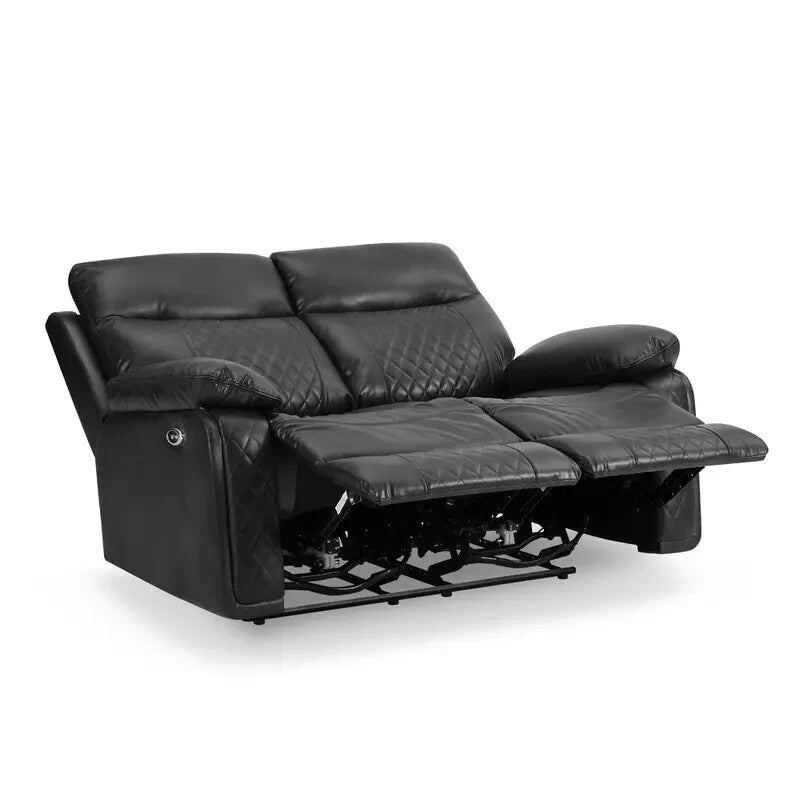 2 Seater Electric Recliner Sofa Faux Leather Padded Lumbar Support Black
