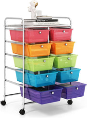 10 Drawer Rainbow Storage Trolley Rolling Organizer Cart with Wheels