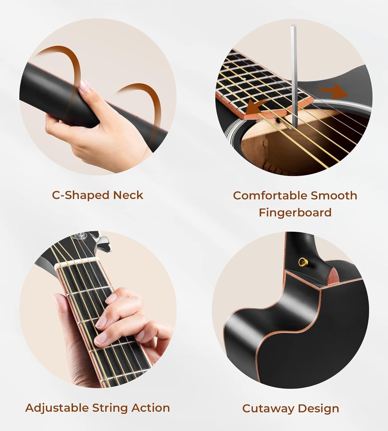 Electro Acoustic Guitar 41in Cutaway 4 Band EQ Black