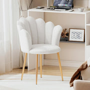 Boucle Vanity Chair Shell Back Gold Metal Legs White