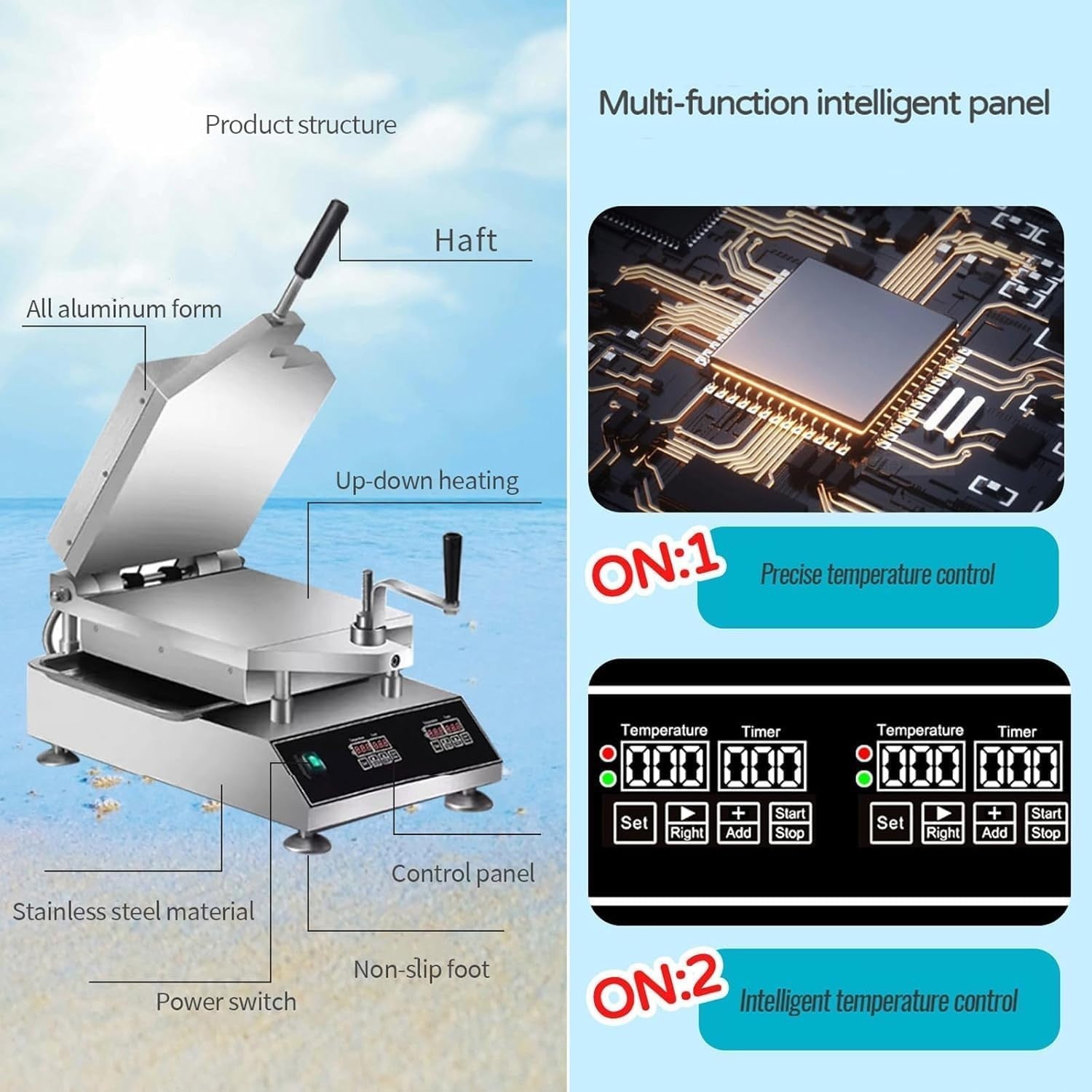 2800W Prawn Tako Senbei Maker, 30x30cm Crepe Grill Seafood Roaster