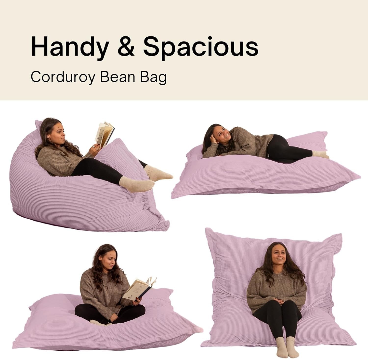 XXL Foam Bean Bag Pink Sofa for Adults & Kids – Corduroy Floor Seat 180x140cm