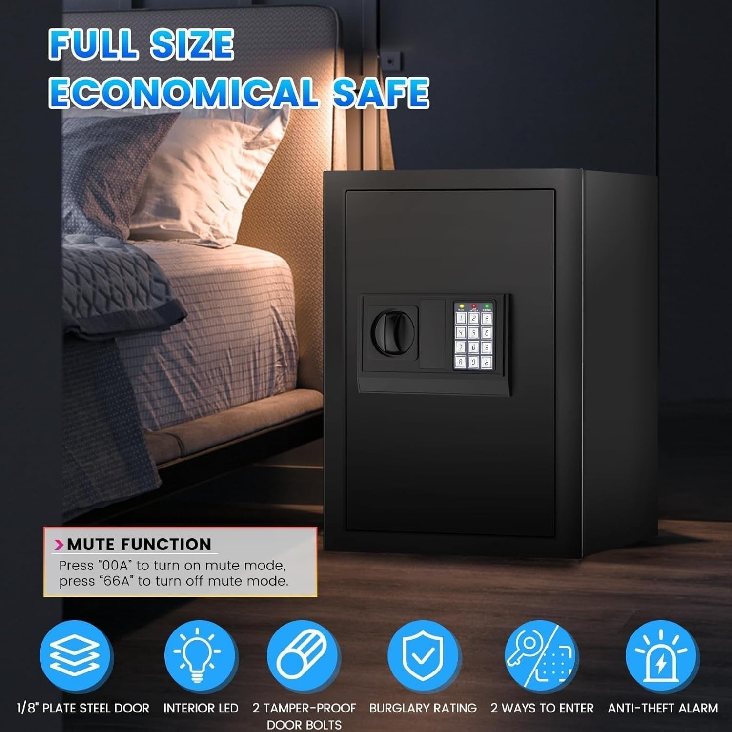 68L Digital Safe Box Fireproof Bag Alarm Wall Floor Mount Black
