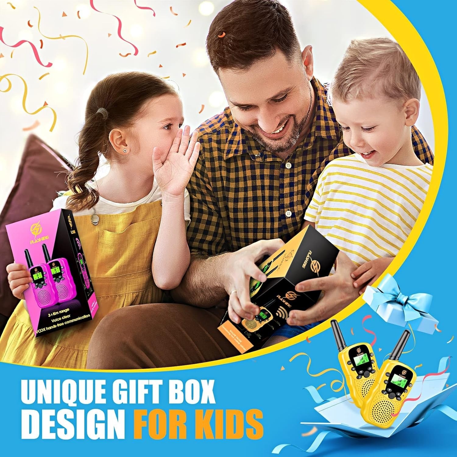 Kids Walkie Talkies Yellow 2 Pack 8 Channel Long Range Outdoor Toy Radios
