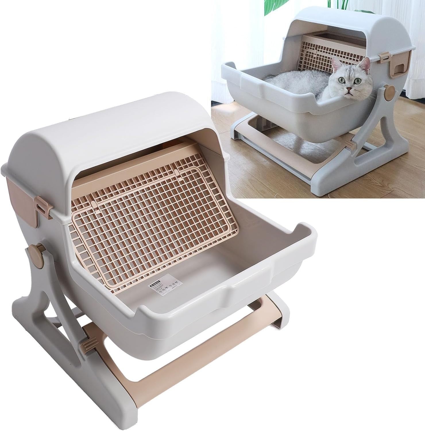 Semi Automatic Cat Litter Box Large Splash Proof Odor Control Tray