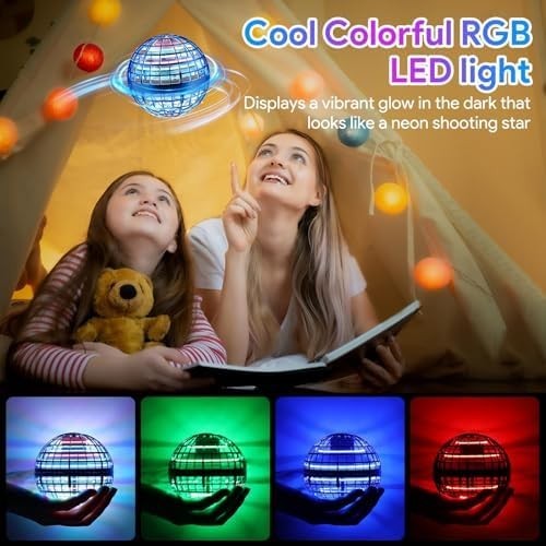 LED Flying Ball Toy with 360° Spin, Rechargeable Hand-Controlled Drone Gift