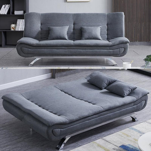 Grey Linen 2 Seater Sofa Bed with Pillows Folding Sleeper Couch for Flats
