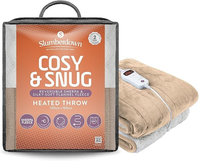 Electric Heated Throw Blanket Sherpa Fleece 10 Heat Timer Washable 130x160cm