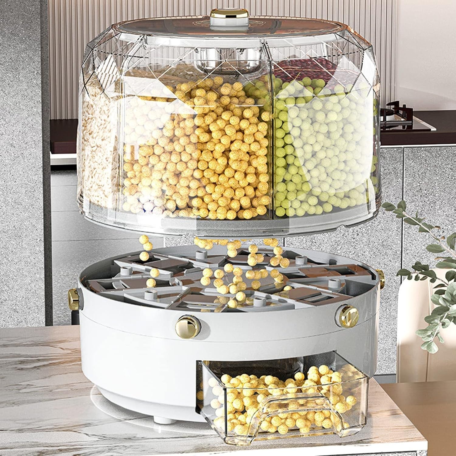 6KG Rotating Grain Storage Box 6 Compartment Rice Dispenser Organizer